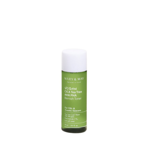 MARY&MAY Тонер, що освітлює, з кислотами і центелою Vegan CICA Tea Tree AHA PHA Blemish Toner 30мл